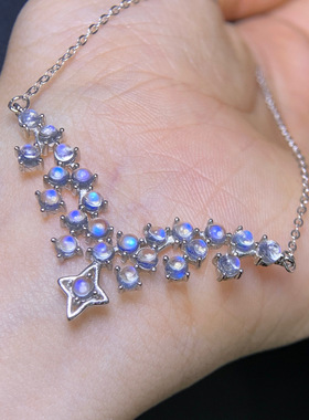 天然月光石项链精品蓝月光925银精工镶嵌，3mm