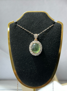 天然葡萄石吊坠女冰种玉质绿翡翠色925银镀玫瑰金富贵绿色好幸运