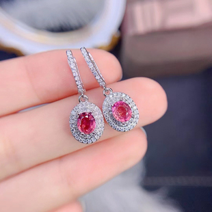 天然碧玺耳环女彩色宝纯银耳坠玫瑰金气质水晶多巴胺耳饰