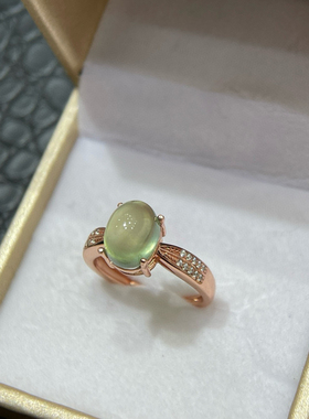 银饰指环戒指天然葡萄石椭圆形6*8mm横镶款日韩女简单简约百搭