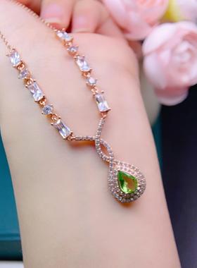 天然沙弗莱项链银精工镶嵌主石尺寸6x8m精致百搭厂家直销