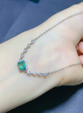 龙年六月新天然祖母绿手链女18K金显气质彩色宝石首饰