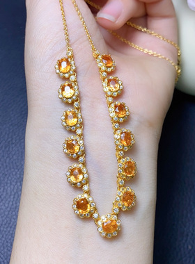 天然芬达项链高净度火彩爆闪裸石4*5ms925纯银精工镶嵌