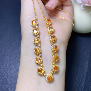 天然芬达项链高净度火彩爆闪裸石4*5ms925纯银精工镶嵌