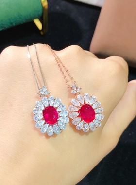 新烧红宝石吊坠项链配石圆形宝石订制戒指吊坠耳钉有处理红宝石