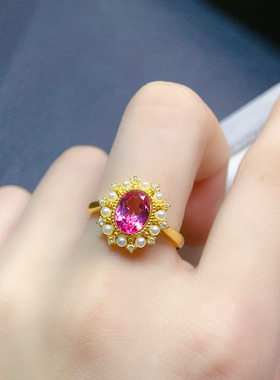 天然粉托帕戒指 精品粉托帕颜色太美了:主石6*8mm925银镀玫瑰金