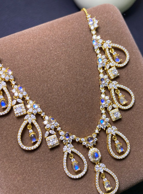 天然月光石项链精品蓝月光 925银精工镶嵌，3*4mm