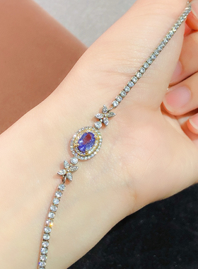 银饰手链天然坦桑石椭圆形5*7mm精工镀金时尚潮流网红日韩女款