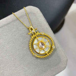 s925纯银镶碧玺贝母镂空蕾丝复古吊坠空托银饰简约百搭5*7镶嵌