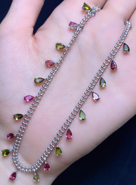 纯天然碧玺项链 s925纯银镶嵌。晶体干净颜色好主石3*5mm