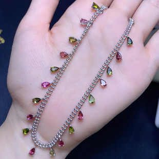 纯天然碧玺项链 s925纯银镶嵌。晶体干净颜色好主石3*5mm