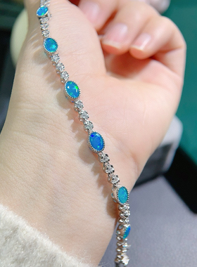 蓝色欧泊手链纯银镶嵌轻奢小众高级感天然欧泊choker2024新款