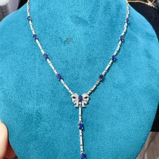 日韩气质天然蓝宝石时尚百搭蝴蝶长款毛衣链女挂件配饰品项链颈链