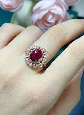 高品质天然红宝石戒指 晶体通透，红宝石艳如烈火，戒面7*9mm