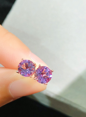 紫水晶925纯银耳钉女韩版简约转运个性首饰情人节生日礼物送女友