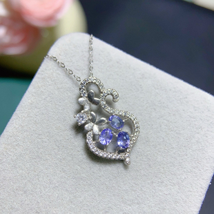 天然坦桑石吊坠妖艳紫 全净体爆闪火彩925银精工镶嵌!主石3*4mm