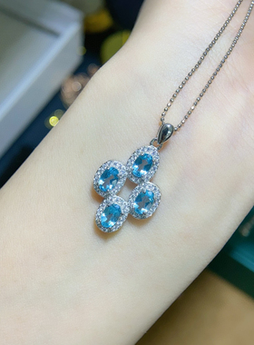 天然磷灰石吊坠 清新自然高品质高质量磷灰石4*6mm925银镀白金色