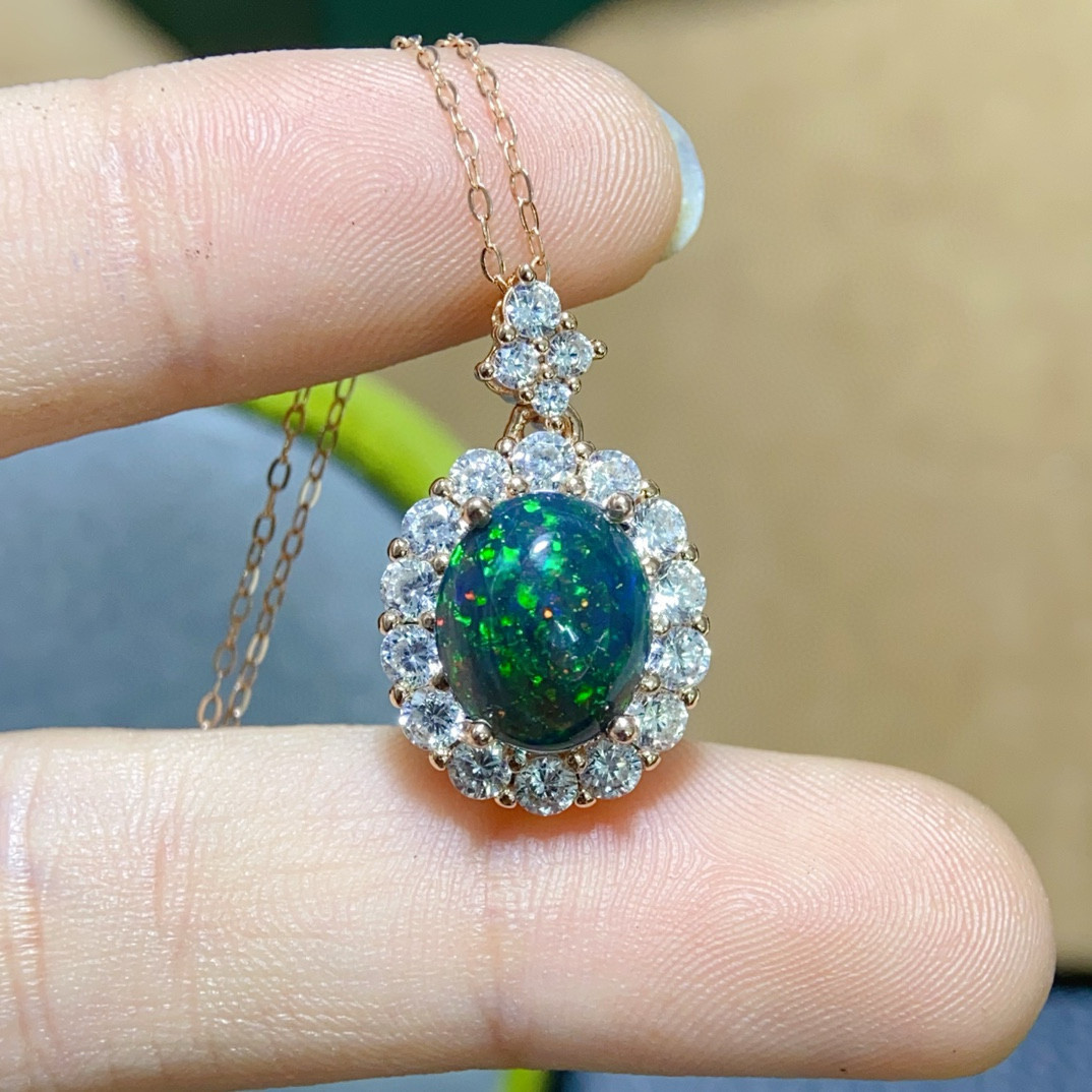 满火彩纯天然超美刻面黑欧泊吊坠 大颗粒主石9*11mm