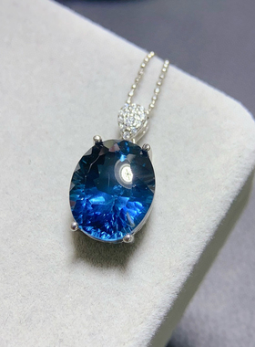 纯天然伦敦蓝蓝托帕石吊坠颜色超深的伦敦蓝主石11*14mm925银镶嵌