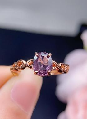 爆款天然尖晶石戒指指环主石6x7mm925纯银精工镶嵌精致百搭开口