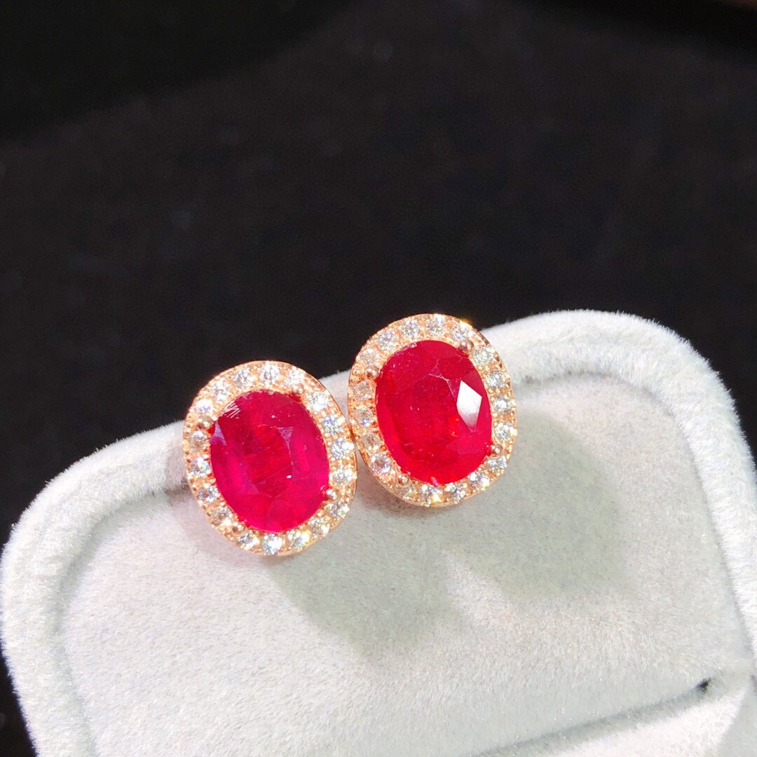 新烧红宝石纯银镶嵌耳钉女款中高端彩宝耳饰女款礼物饰品经典