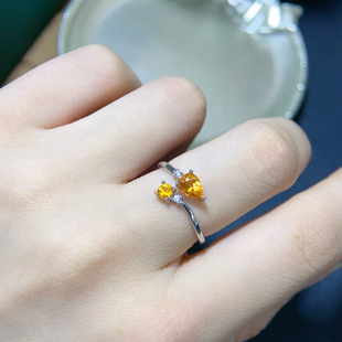 天然芬达戒指女活口925银镀白金戒托原石指环戒面珠宝礼物流行