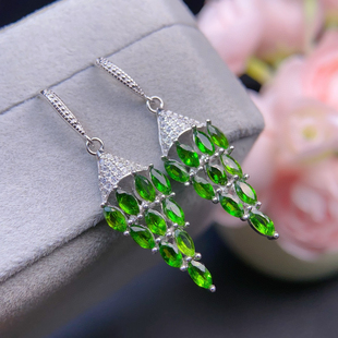 欧美大牌花卉银饰耳环森系天然透辉石耳坠S925纯银镀白金镶嵌宠粉