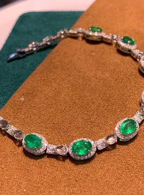 18K金3.06克拉天然祖母绿手链女豪华伴钻0.96克拉钻石手镯