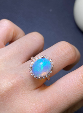 天然超美欧泊戒指手工精心选料颜色美s925银精工镶嵌主石10*12mm