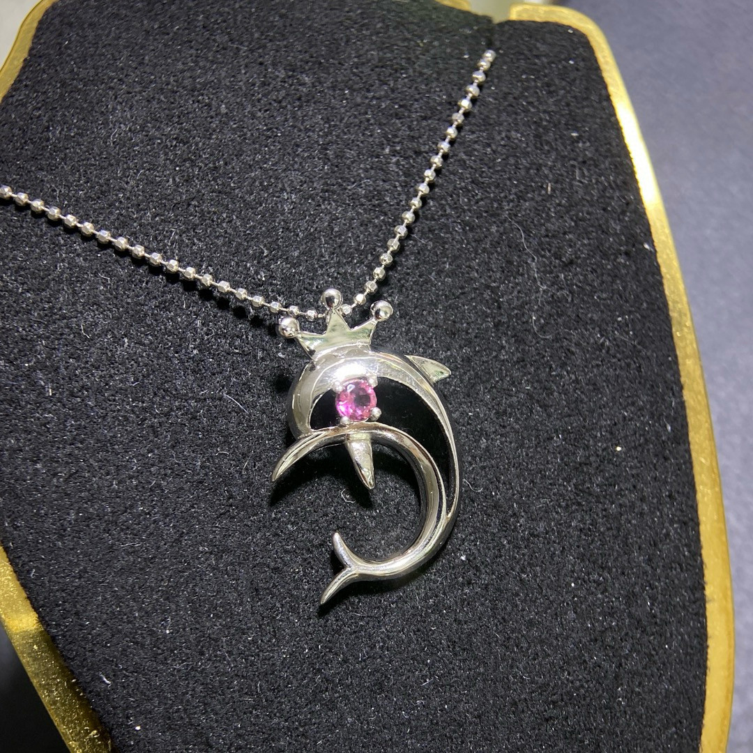 纯天然碧玺项链 s925银镀双色，晶体干净颜色好火彩好3mm