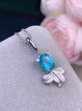 泰国宝石天然帕拉伊巴色托帕石吊坠颜色好主石尺寸6x8mm精致百搭