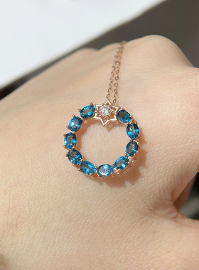 纯天然伦敦蓝托帕石吊坠高净度满火彩925纯银精工镶嵌3*4mm