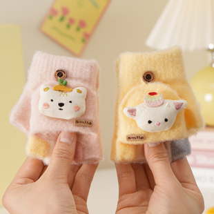 儿童手套冬季男童女童半指翻盖两用五指保暖0-3岁1宝宝卡通防寒小