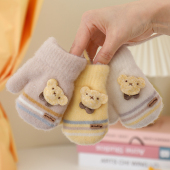 3卡通 2岁1 小宝宝手套冬季 加厚加绒婴幼儿童小童保暖挂绳男女童0