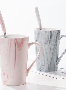 陶瓷ins马克水杯子潮流情侣男女家用创意个性咖啡牛奶茶杯带盖勺