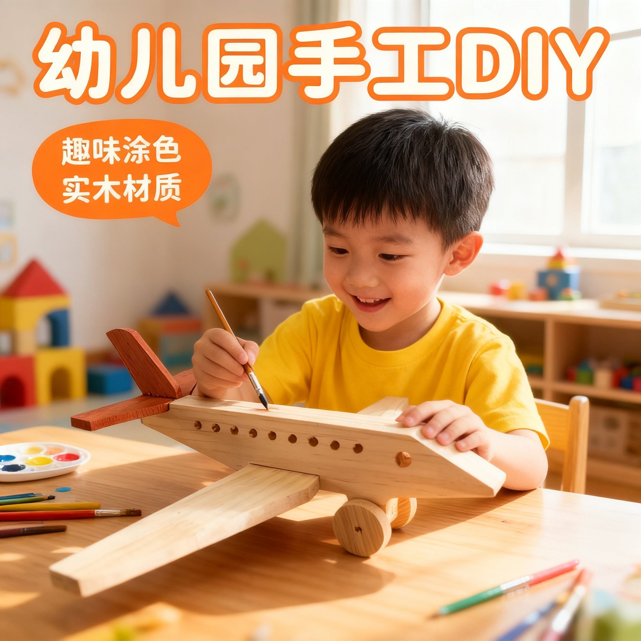 小学幼儿园手工DIY实木质飞机模型儿童玩具木工坊手工作业材料包