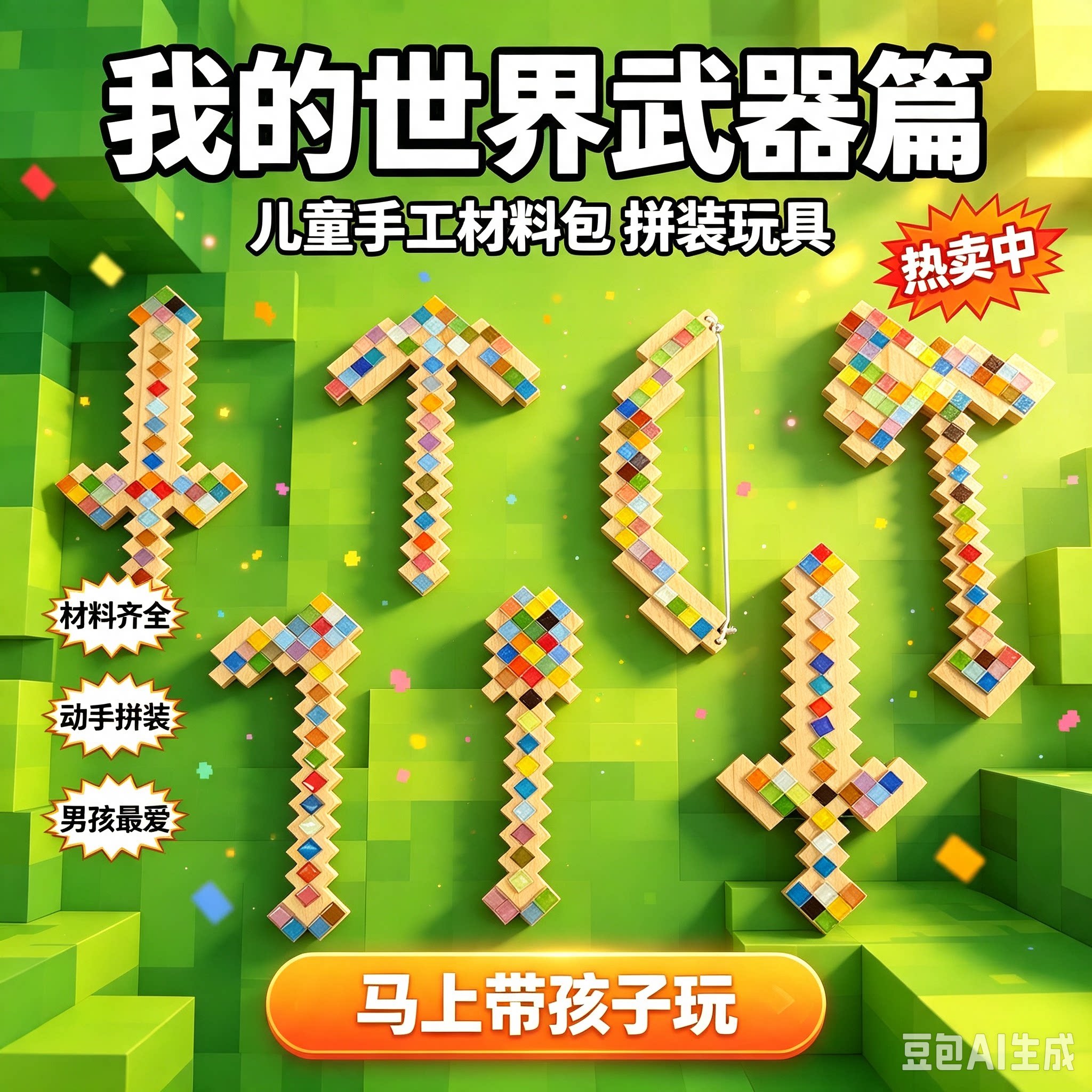 我的世界像素剑实木拼装模型