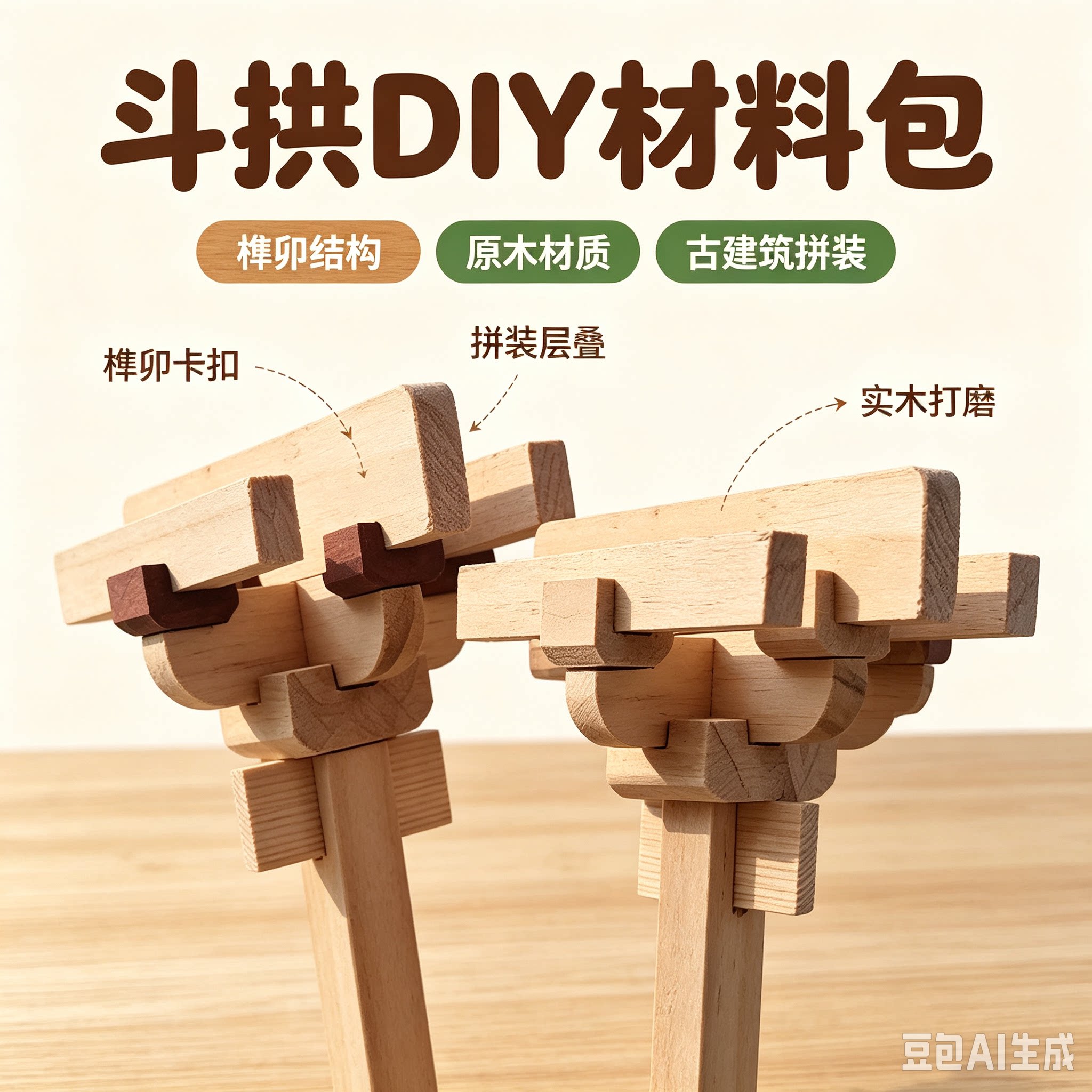 榫卯斗拱积木宋式辅作中国古建筑拼装模型儿童研学diy手工材料包