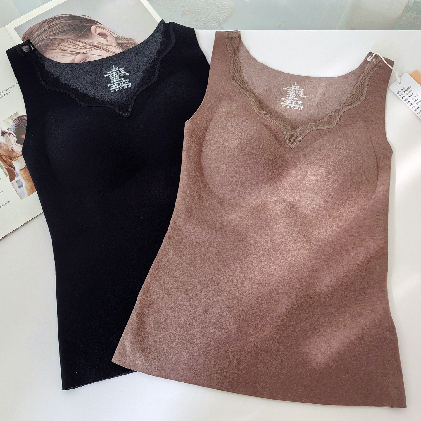 悦介蚕丝羊绒免穿文胸保暖背心女