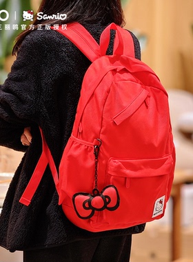Hellokitty联名红色书包高中学生女款 旅行大容量双肩包美式高街