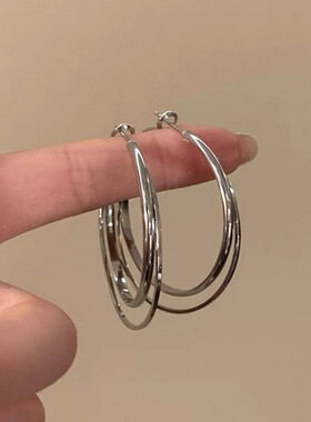 简约素圈几何双层大圆圈圈耳环女设计感气质轻奢高级感耳圈耳坠