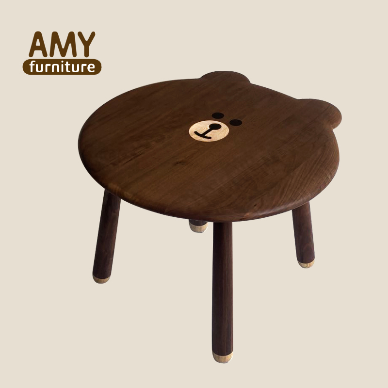 AMY家具榏镁木蜡油宝宝 游戏桌椅微笑熊可爱儿童桌实木书桌学习桌