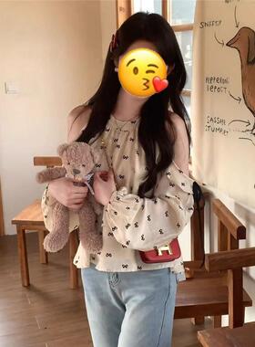 法式甜辣蝴蝶结露肩挂脖上衣女2026年夏季新款设计感小众雪纺小衫