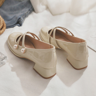 温柔仙女风配裙子粗跟单鞋 羊皮版 晚晚鞋 玛丽珍鞋 女中跟 2025春季