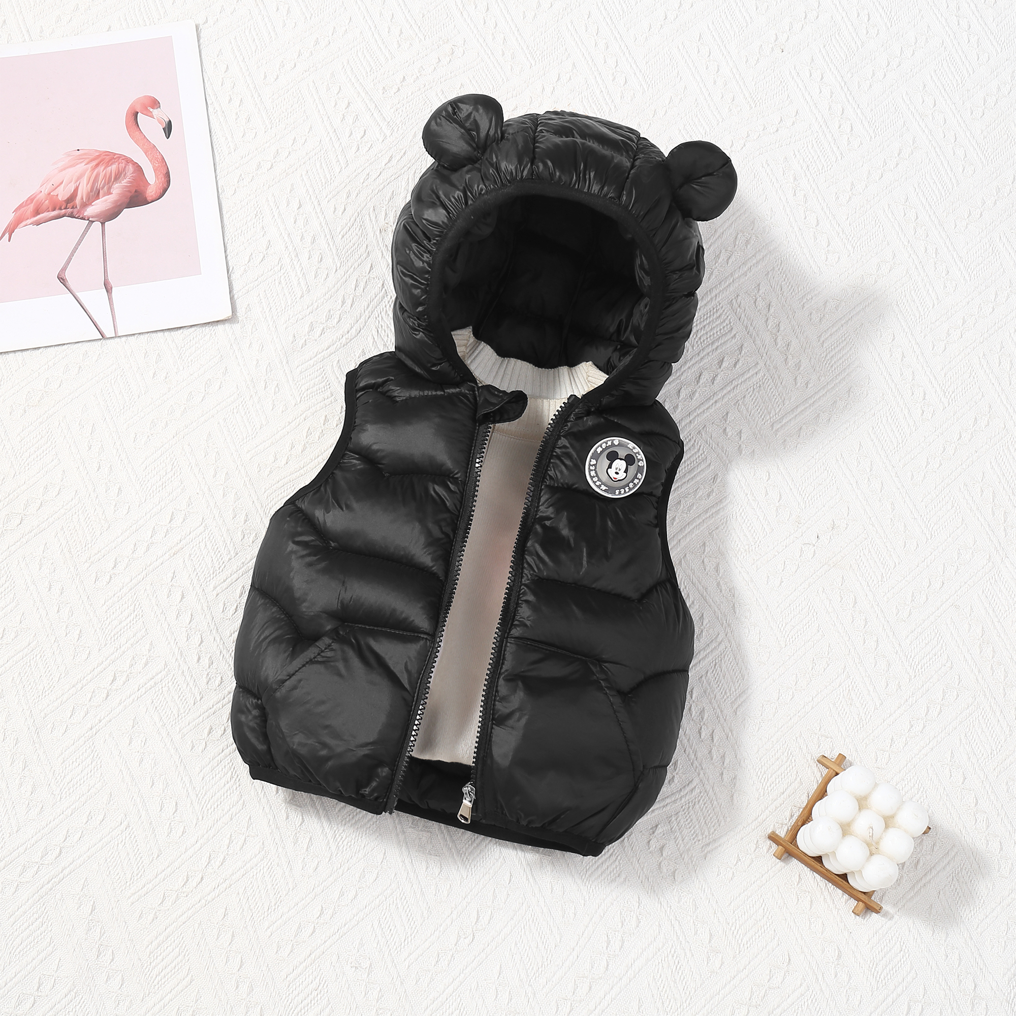 新款2025儿童棉服马甲男童女童保暖连帽秋冬外套背心亮灯潮款