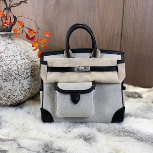 cargo25铂金包bk25手工定制H原厂帆布拼swift皮熊猫色黑银手提包