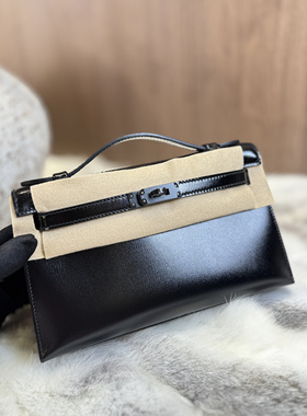 Mini凯莉一代进口box皮 黑金扣 全手工定制 黑扣带点复古调调