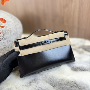 Mini凯莉一代进口box皮 黑金扣 全手工定制 黑扣带点复古调调