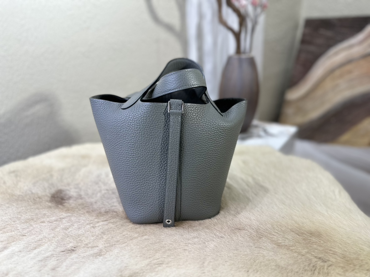 老工匠蜡线全手缝TC公牛皮菜篮子水桶包18手提女包积雨云C18 金扣