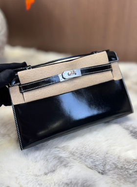 CK89黑色 凯莉包一代mini迷你原厂Box皮 晚宴包手拿包 蜡线全手缝